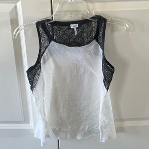 Splendid white tank top with black lace trim